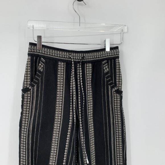 Anthropologie beach pants black white tribal ankle cropped drawstring tassel XS - Picture 3 of 6